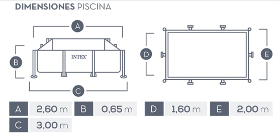 Plano con las dimensiones de la piscina INTEX 28271 NP.